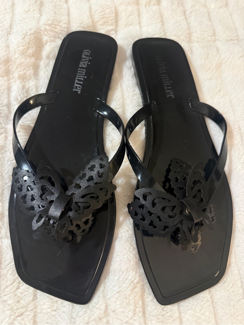 Olivia Miller Black Butterfly Thong Sandals